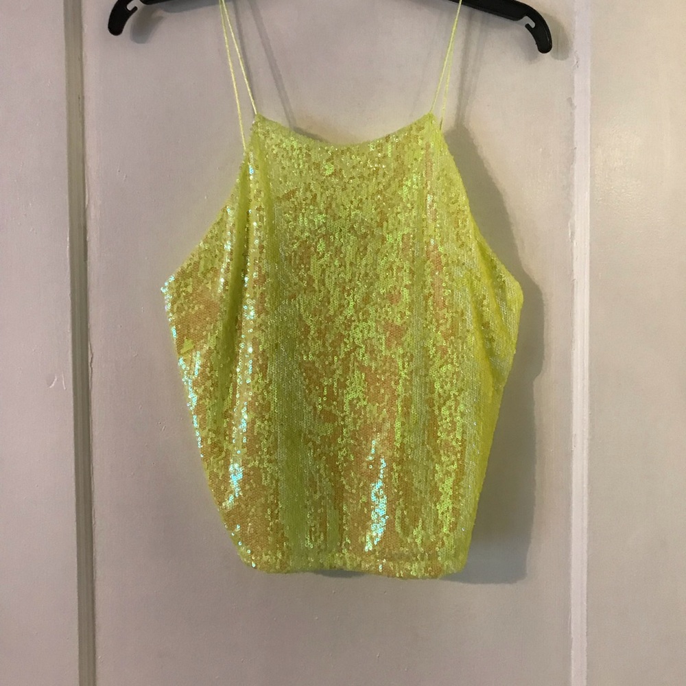 Zara sequin lime green crop